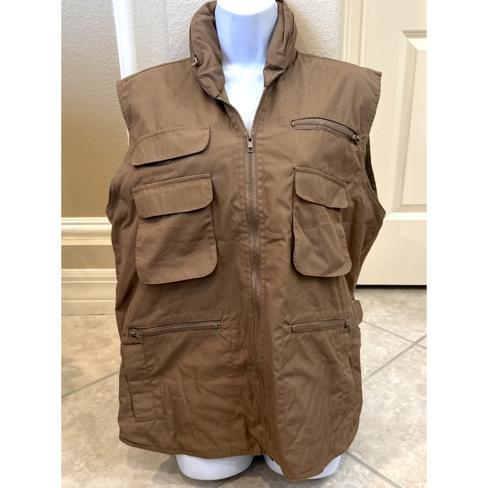 All Weather Outerwear Multi Pocket Brown Fishing‎ Vest Hunting Outdoor Sz S Hood